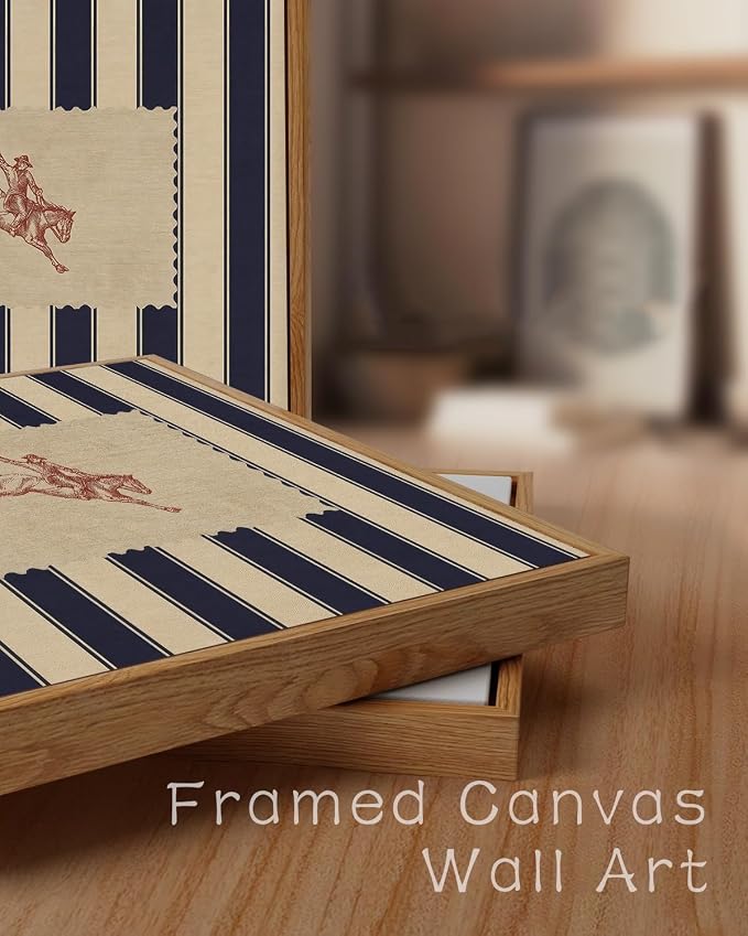 ZZLWBKGL Western Wall Decor Striped Cowboy Canvas Art Vintage Wall Art | Farmhouse Artwork Retro West Country Aesthetic Mid Century Rodeo Paintings Living Room Bedroom 16x24in
