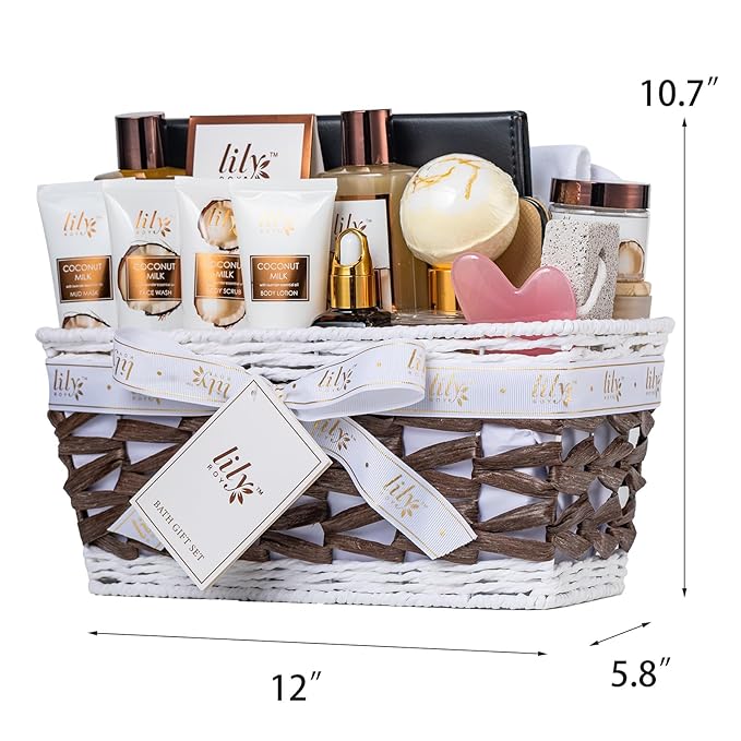 Mothers Day Gift Basket for Mom, Gifts for Women - 28Piece Coconut Vanilla Spa Gift Basket for Women & Men, Bath and Body Skin Care Gift Set for Birthday, Christmas Gifts, Spa Kit Self Care Gift