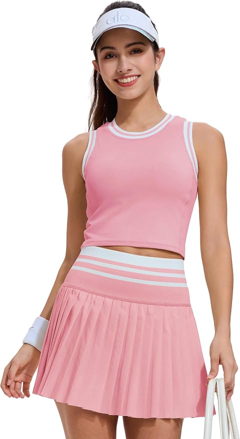 Two Piece Tennis Skirt Set for Women High Waisted Pleated Athletic Golf Skirt Sets Women 2 Piece Outfits with Pockets