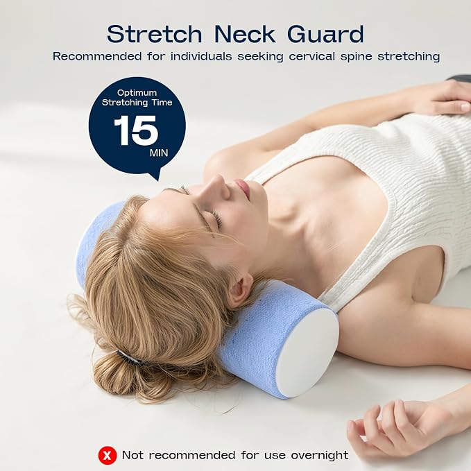 Neck Roll Cervical Pillow for Neck Pain Relief - Memory Foam Neck Pillow for Bed, Round Neck Pillows for Sleeping, 15.7 * 6 * 6inch (Blue-White)
