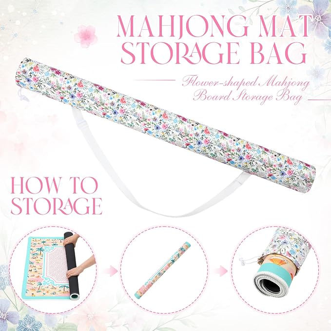 Shinylin 35 Inch Mahjong Mat Carrying Bag with Strap, Printed Drawstring Mahjong Holder Bag Outdoor Travel Canvas Storage for Board Games, Yoga Mats, Tripod