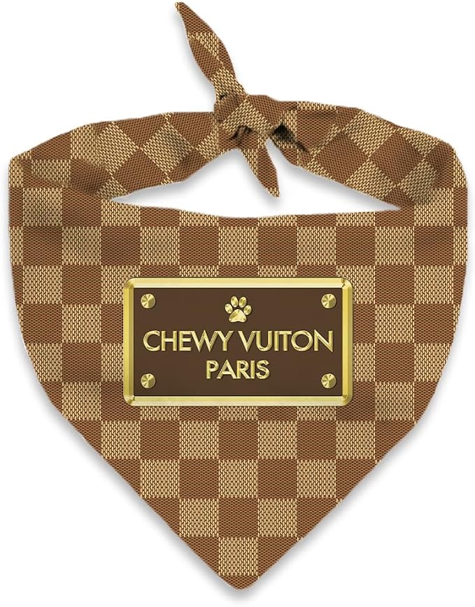 Chewy Checker Dog Bandana Checker Designer Fashion Clothes Scarf Kerchief for Small Medium and Large Dogs, Funny Parody Gift for Girl or Boy Dog, Soft Durable Fabric, Adjustable Tie-on Style Triangle