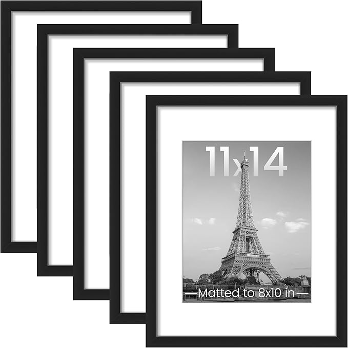 upsimples 11x14 Picture Frame, Gallery Wall Frames Set of 5, Black | Photo Frame Collage Wall Decor, 11 x 14 Frame, 8x10 Frame with Mat for Family, Baby, Hallway, Diamond, Christmas