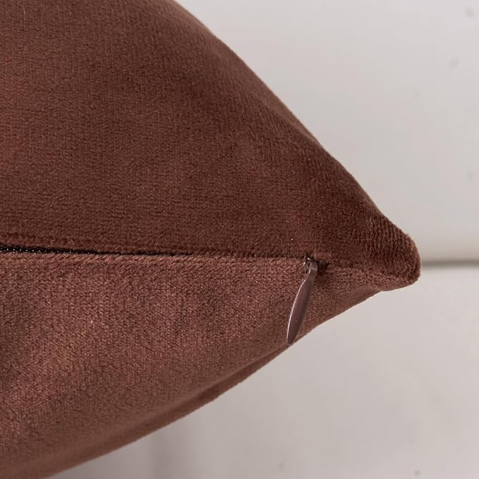 Velvet Decorative Throw Pillow Covers, Soft Square Cushion Case Home Decor for Living Room Couch Bed Sofa, Set of 2 Pack, Brown, 24x24 Inch