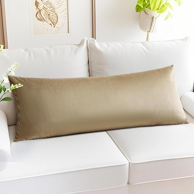Artscope Luxury Velvet Lumbar Pillow Cover Super Soft Decorative Rectangle Throw Pillow Covers Case Cushion Covers for Sofa Couch Bedroom Car Decor 14x36 Inch Tan