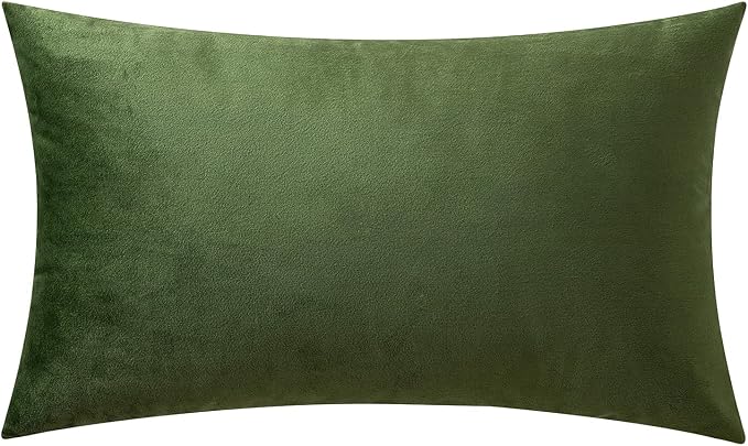 MIULEE 12x20 Inch Lumbar Velvet Throw Pillow Cover Set of 1 Moss Green | Soft Luxury Decorative Throw Pillow Cover, Single Rectangle Cushion Case, Home Decor for Chair Couch Sofa Bedroom Car Bed