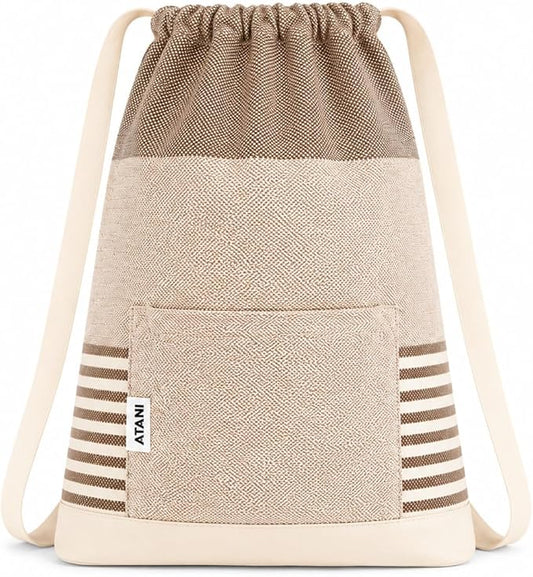 ATANI Turkish Beach Towel (71x39 Inches), Converts to a Bag, Oversized 100% Cotton Bath Towels Lightweight Quick-Dry Beach Blanket for Travel, Picnic, Camping, Yoga and Pool (Brown)