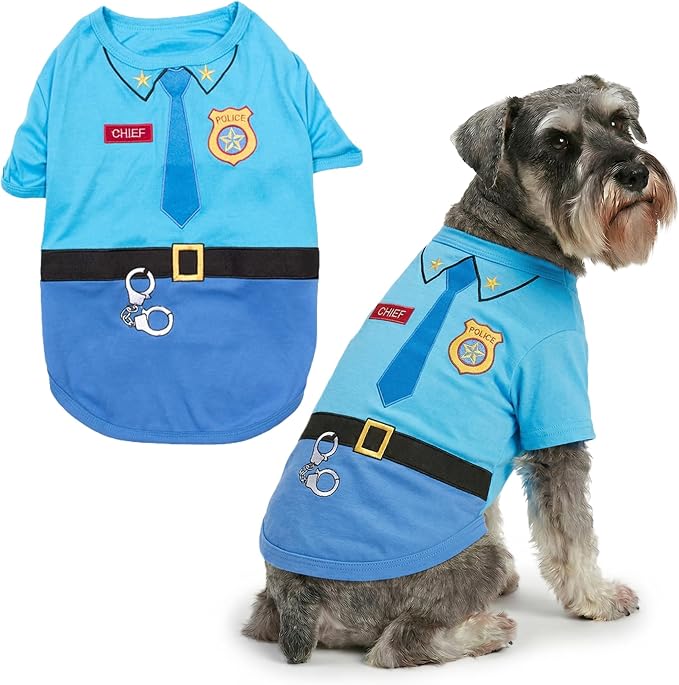 Parisian Pet Police Dog Costume - 100% Cotton Blue Dog Clothes for Large Dogs - Lightweight Puppy Outfits - Funny French Bulldog Clothes - Cute Cop Uniform Pet Shirt - Stretchy T Shirt for Dogs