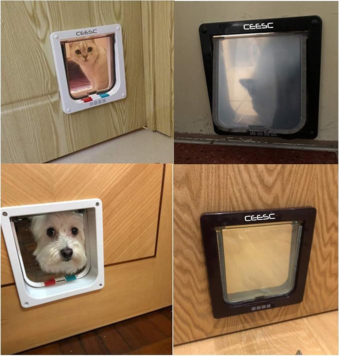 CEESC X-Large Cat Door for Interior/Exterior, Black, for Pets up to 25 lbs | Outer 11"x9.8", Weatherproof, 4-Way Locking, ABS material, for cats & small dogs, waist <24.8"