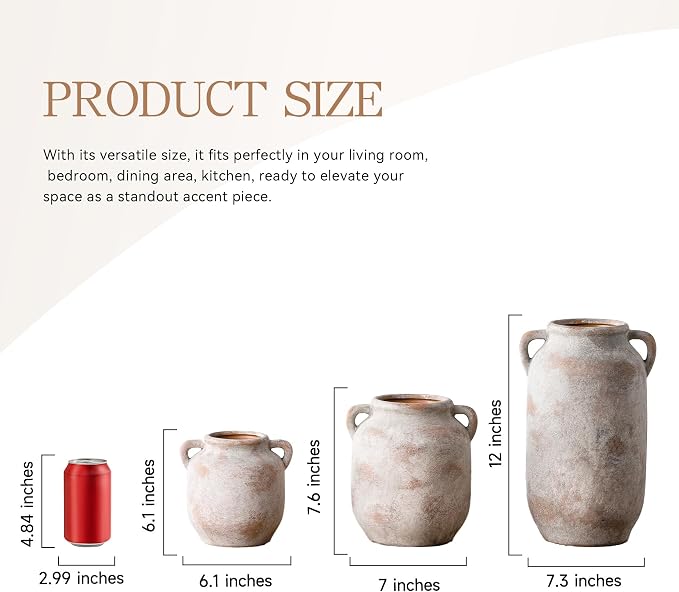 Vanselia Ceramic Flower Vase Home Table Decor Living Room Farmhouse 6 in | Small Rustic Decorative Flowers Vases Plant Modern Decoration for Kitchen Shelf Coffee Dining Centerpieces Desk