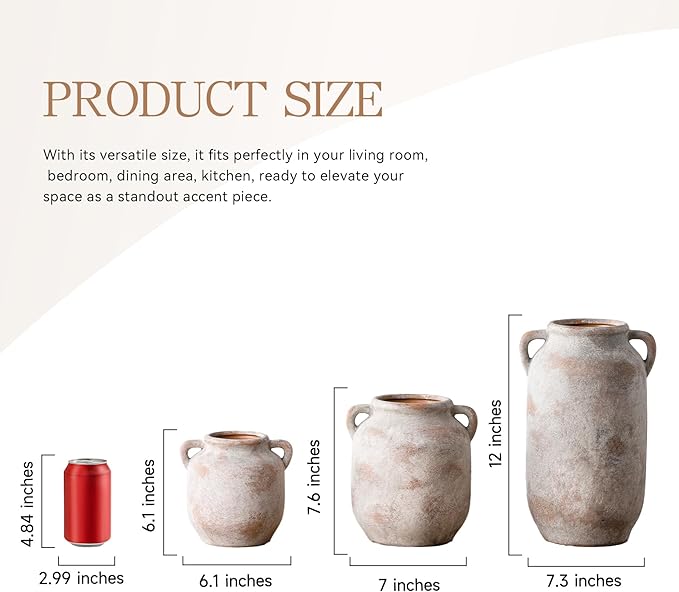 Vanselia Ceramic Flower Vase Home Table Decor Living Room Farmhouse 7.6 in | Small Rustic Decorative Flowers Vases Plant Modern Decoration for Kitchen Shelf Coffee Dining Centerpieces Desk