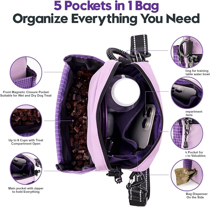 Dog Treat Pouch for Training, Magnetic Dog Walking Bag and Fanny Pack