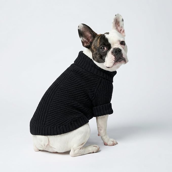 Fitwarm Dog Turtleneck Sweater, Thermal Knitted Pet Coat, Dog Winter Clothes for Small Dogs, Cat Apparel, Black, XXL