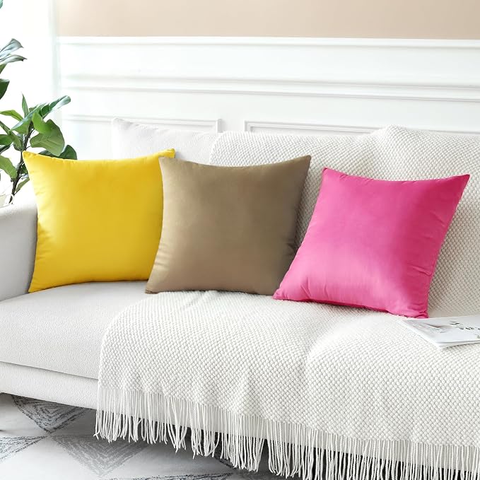 Artscope Luxury Velvet Pillow Covers Decorative Square Pillowcases Soft Solid Cushion Cases for Couch Sofa Bedroom Home Decor 24x24 Inch Golden Brown