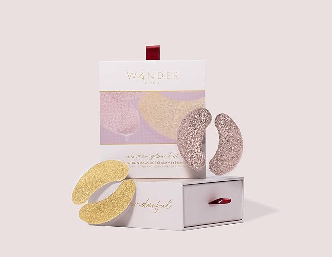 Wander Beauty Winter Glow Kit, Eye Masks, De-puffs, Brightens Dark Circles, Hydrates, Limited Edition, 16 Pairs, Gold & Rose Gold, Hyaluronic Acid, Calendula Extract, Suitable for All Skin Types