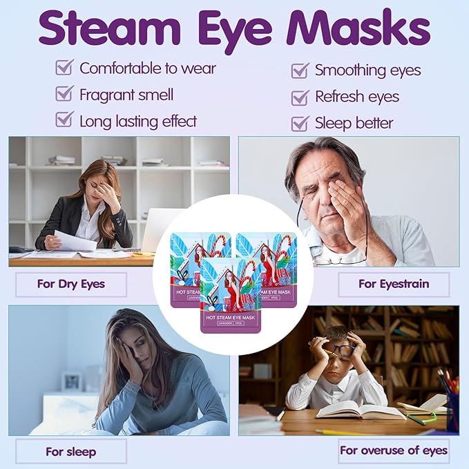 60 Pcs Disposable Steam Eye Mask Bulk for Dry Eyes Self Heating Eye Mask for Spa Sleep Warm Compress Stress Dark Circle Relief Puffiness and Relaxation Gifts (Lavender)