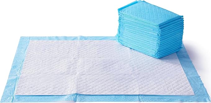 Amazon Basics Super Absorbent Dog and Puppy Potty Pads, Leak-Proof 5-Layer Design with Quick-Dry Surface for Housebreaking, Heavy Duty Absorbency, X-Large, 28 x 34 Inch, Blue & White, 25-Pack