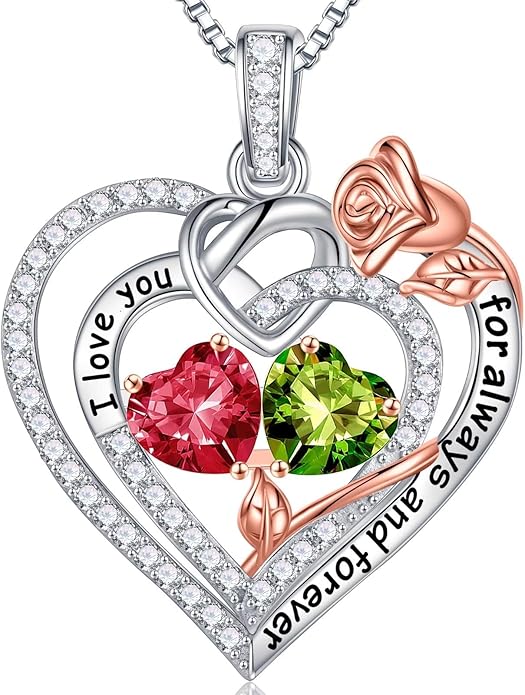 Iefil Valentines Day Gifts for Her Wife - 925 Sterling Silver Double Birthstone Necklace, Anniversary Birthday Gifts for Women, Jewelry Gift for Wife Girlfriend Mom Her