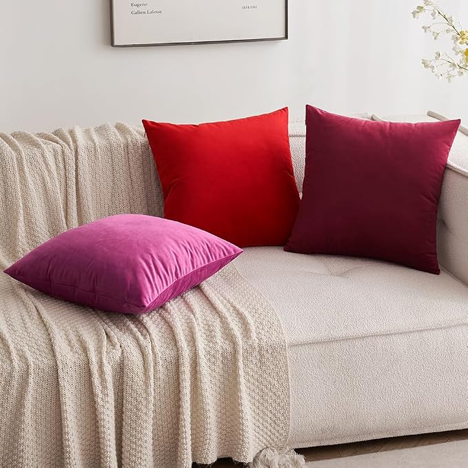 MIULEE 12x20 Inch Lumbar Velvet Throw Pillow Covers Bright Red | Pack of 2 Soft Solid Decorative Pillow Covers, Modern Luxury Home Decor, for Chair Couch Sofa Bedroom Livingroom