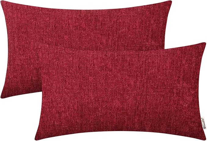 BRAWARM Throw Pillow Covers 12x20 Inches - Red Chenille Lumbar Pillow Covers Pack of 2, Solid Dyed Soft Chenille Pillow Cases for Couch Sofa Bed Home Decoration