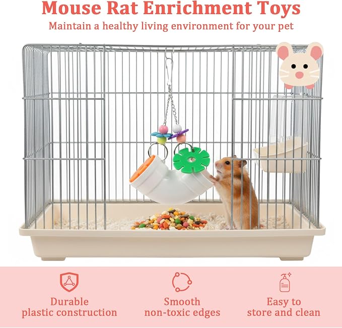 Hamster Enrichment Toys, Mouse Rat Enrichment Toys, Hanging Slow-Feeding Dispenser, Interactive Rat Cage Treat Dispenser Toy, for Small Foraging Pets Like Hamsters, Guinea Pigs, Ferrets