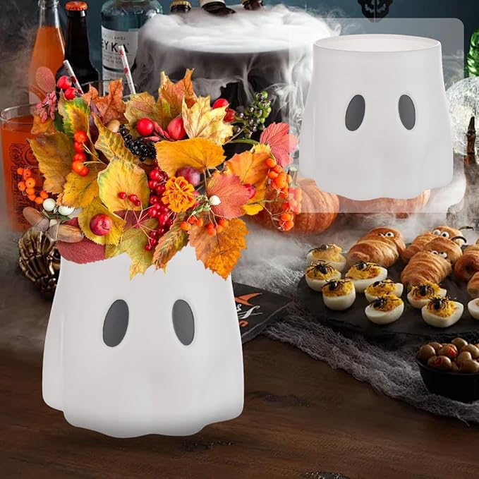 Ghost Bucket Planter, Cute Ghost Design, Plastic, Indoor & Outdoor Decor, Versatile for Plants or Halloween Treats, Durable and Weather-Resistant, Ideal for Spooky Home or Garden Decoration (7.87‘)