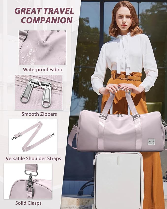 Travel Duffle Bag,Weekender Overnight Bags for Women with Shoes Compartment,Tote Gym Bag Personal Item Carry On Bag for Travel Business Trips Sport Hospital Dance Pink