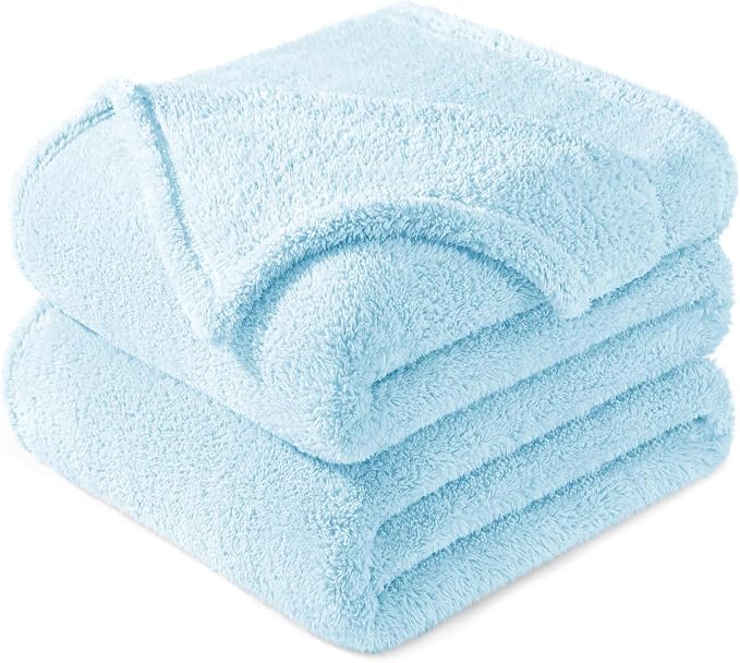 Exclusivo Mezcla Soft Plush Fleece King Size Blankets for Bed Living Room | Lightweight Fuzzy Fluffy Large Blanket for All Seasons, Cozy Velvet for Women Men, Machine Washable, 90"x104", Light Blue