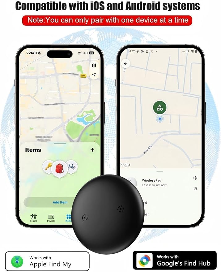 GPS Tracker for Dogs (iOS & Android), Smart Activity Real-Time Tracking | No Subscription Bluetooth Smart Finder Tag Works with Google Find Hub & Apple Find my App, Anti-Lost for Pet Items Black