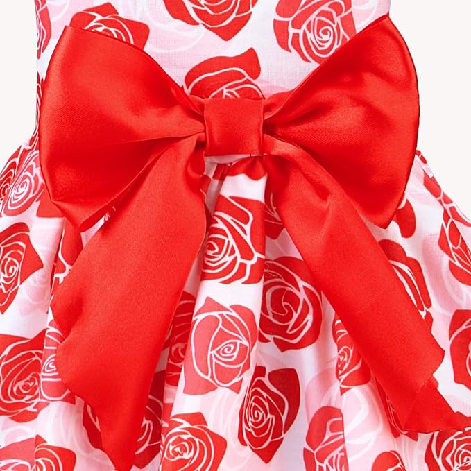 PUPTECK Floral Dog Wedding Dress Cute Small Dog Clothes with Bow Rose M | Puppy Doggie Pet Clothes Outfits Apparel Costume for Wedding Anniversary Birthday Photoshoot for Small Medium Large Dogs Girl