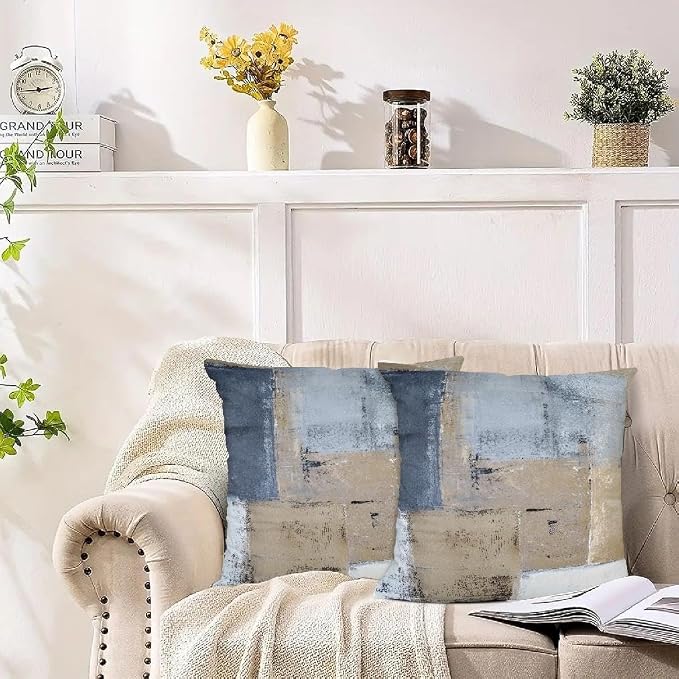 Throw Pillow Covers for Couch, 18x18 Inch, 2 Pack, Brown Grey | Decorative Throw Pillow Covers Cushion Covers for Couch Bedroom Sofa Living Room