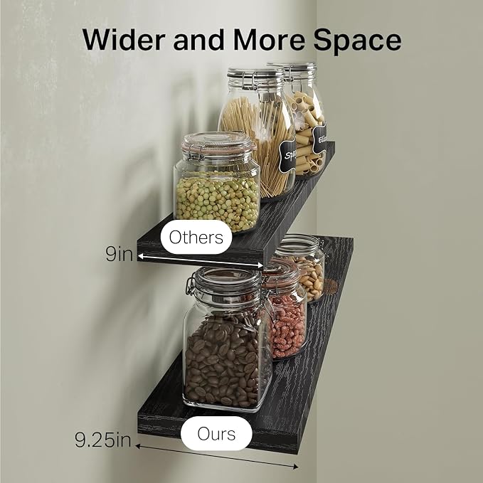 BAYKA Black Floating Shelves 35.4in, Set of 2, Wall Mount Rustic Wood Shelf | Easy Install, 30lbs Max Load, Hidden Bracket, for Bathroom Bedroom Kitchen Display Storage Decor, Multi-Wall Compatible