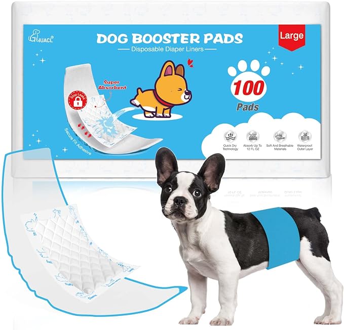 Dog Diaper Liners for Dog Diapers Male and Female 100ct Super Absorption Disposable Booster Pads for Most Reusable Pet Belly Bands, Washable Puppy Diapers Female and Male Wraps