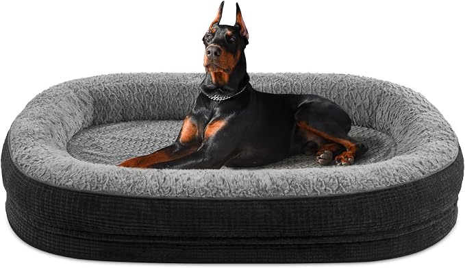 JOEJOY Orthopedic Dog Bed for Extra Large Dogs, XXL Egg-Crate Memory Foam Pet Bed with Bolster Sides, Waterproof Lining, Removable Washable Cover & Non-Slip Bottom, Black