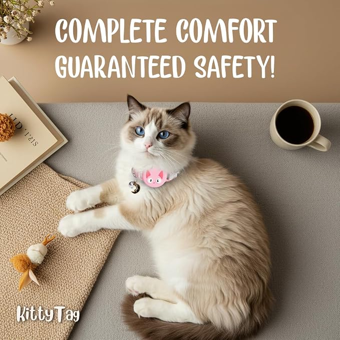 AirTag Cat Collar – Breakaway Reflective & Waterproof Collar with Built-in Holder, Adjustable with Bell for Indoor/Outdoor Cats – AirTag Not Included, Cherry Blossom (9-12")
