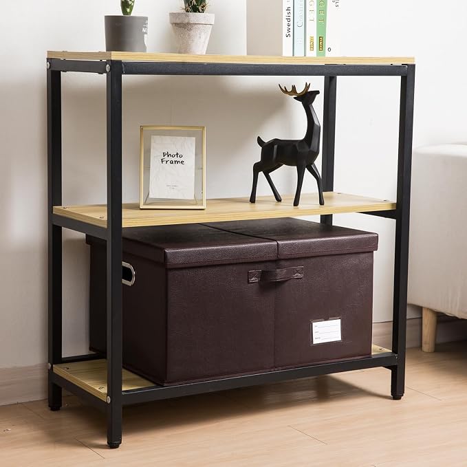 Collapsible Storage Box with Lid [3-Pack] Leather Fabric Foldable Storage Bin Organizer Container Basket Cube with Cover for Home Bedroom Closet Office Nursery Brown(22.8X15.7X11.8)