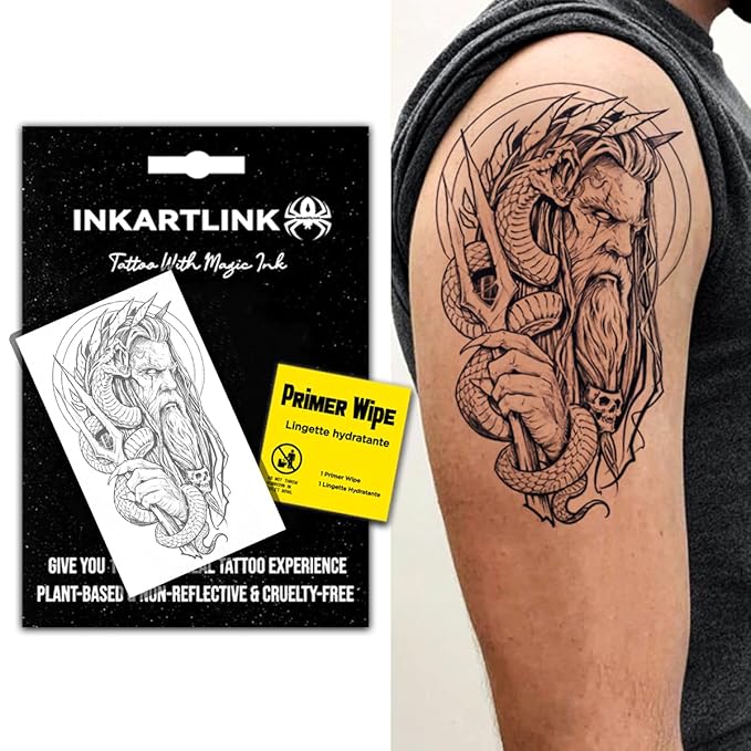 INKARTLINK Semi Permanent Tattoo,Party Tattoo, Beautiful and Realistic Design, Fun Tattoo Experience, Cruelty-free, Non-reflective, Waterproof (Poseidon 2)