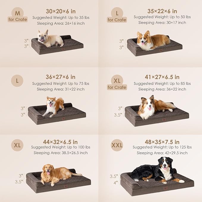 EHEYCIGA XXL Dog Bed Memory Foam, Orthopedic Giant Dog Bed Jumbo with Washable Removable Cover, Waterproof Pet Sofa Couch with Nonskid Bottom, 48x35x7.5, Brown | Washable Removable Cover, Waterproof Flat Pet Sofa Couch with Nonskid Bottom, 48x35x7.5