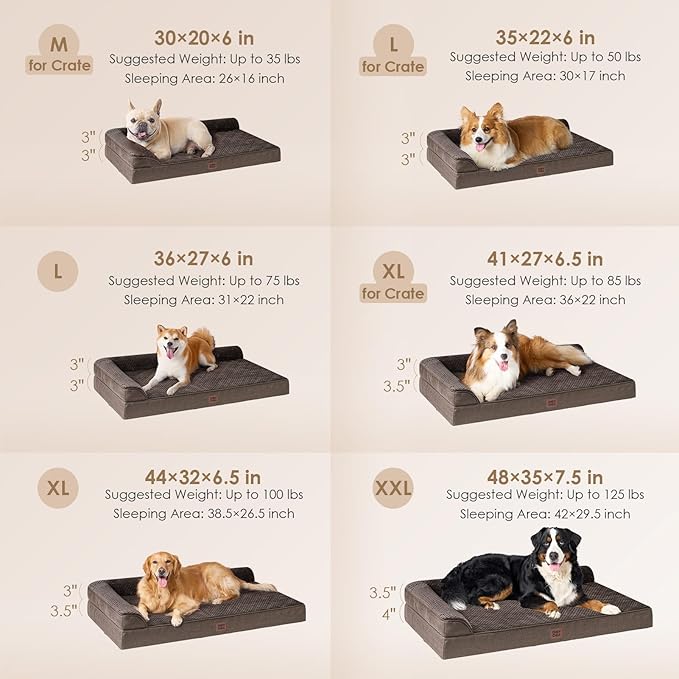 EHEYCIGA XL Dog Bed Memory Foam for Crate, Extra Large Dog Bed Orthopedic with Washable Removable Cover, Waterproof Pet Sofa Couch XLarge Size Dogs, 41x27x6.5, Brown | Washable Removable Cover, Waterproof Flat Pet Sofa Couch with Nonskid Bottom, 41x27x6.5