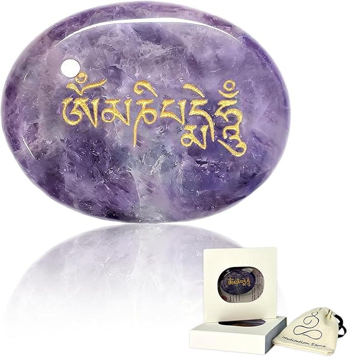 Thumb Worry Stone for Anxiety Amethyst Crystal Healing Crystals, Inspirational Gifts,Meditation Stone,Stones with Inspirational Words
