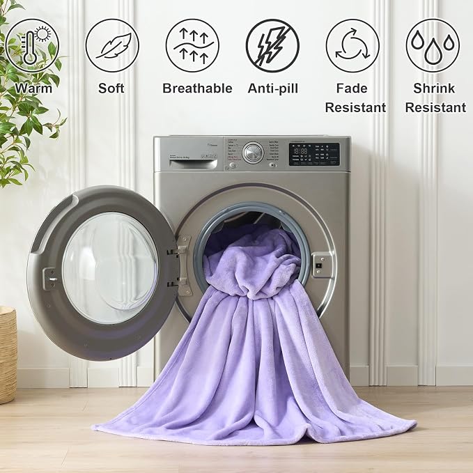 Hansleep Throw Light Purple Fleece Blanket, Soft Flannel Bed Blanket | Fuzzy Cozy Blanket 50x60 Inches, Multi-use for Bed, Sofa, Couch, Travel, Camping, All Season Warm Lightweight Cover
