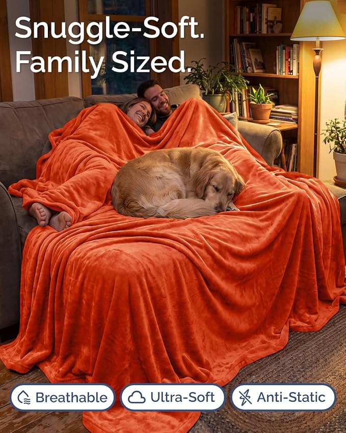 Ultra Soft Fleece Blanket Oversized King Size - Flannel Fleece Luxury Blanket - Lightweight for Couch Bed Chair - Thick, Warm and Breathable - All Season Cozy, Burnt Orange