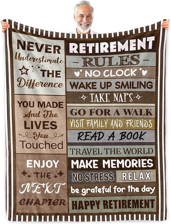 Retirement Gift for Woman or Men, Happy Retirement Blanket 60" x 80" | Happy Retirement Gifts for Coworker Teacher Boss Friends Retirees - Retirement Party Decorations Women - Retirement Blanket