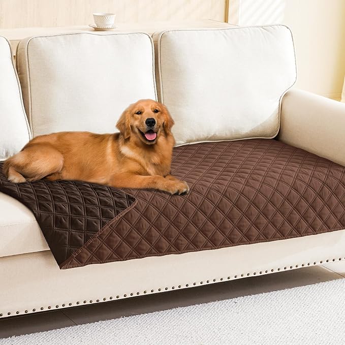 Smiry Waterproof Reversible Pet Couch Covers for Dogs | Pet Friendly, Soft Fabric, Washable Sofa Furniture Protector for Dogs Cat Kids, Checkered (30"x80", Brown/Chocolate)