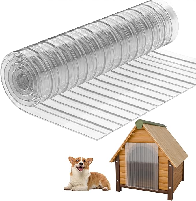 15.7 in x 4.9 FT Dog House Door Flap | Dog Door Replacement Flaps - Transparent Plastic Vinyl Strip for dogloo or kennel, Easy to Cut & Install