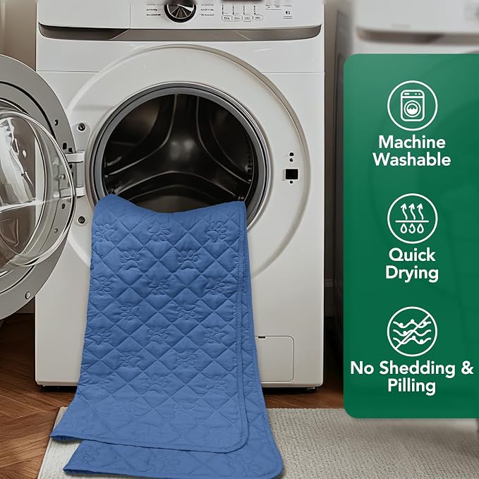 PAWFINITY Waterproof Couch Covers for Dogs, Pet Blanket for Sofa Washable | Paw Print Quilted, Hair Resistant, Anti Cat Scratch, Washable Furniture Protector for 3 Seat Sofa and Bed, 30x90 Inch, Blue