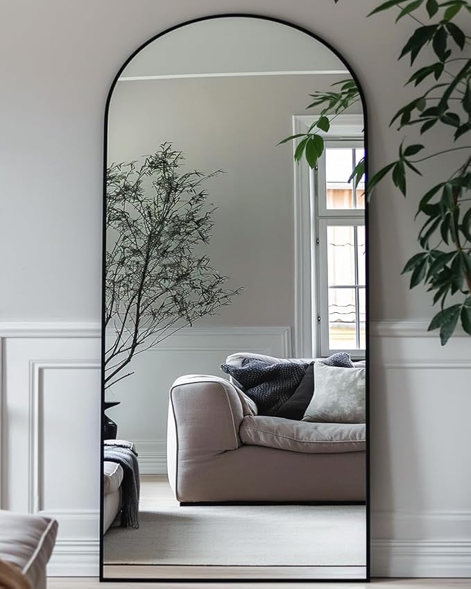 Antok 58" x21” Arched Full Length Floor Mirror, Black Aluminum Frame, Free Standing/Wall Mount/Leaning for Bedroom, Living Room, Dressing Room