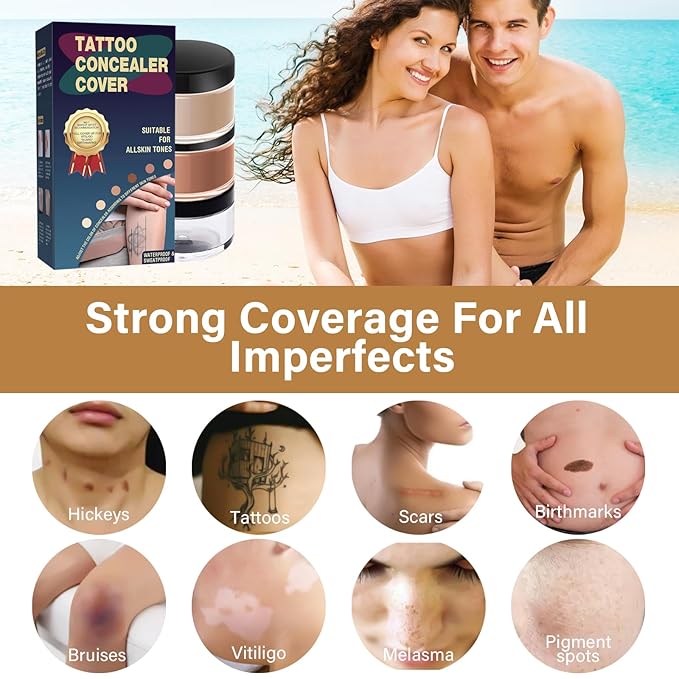 Tattoo Cover Up Makeup Waterproof - 2 Natural Shades for Body Art, Scars & Skin Imperfections