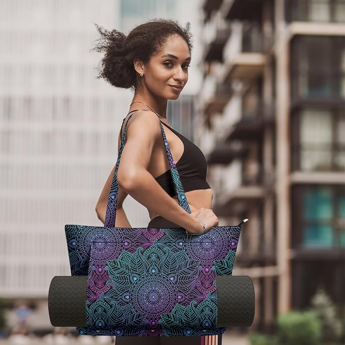Yoga Bag for Women, Large Canvas Yoga Mat Tote Bag with Yoga Mat Carrier - Large Mat Pocket Fitness Tote for Pilates, Gym, Travel, Office & Beach