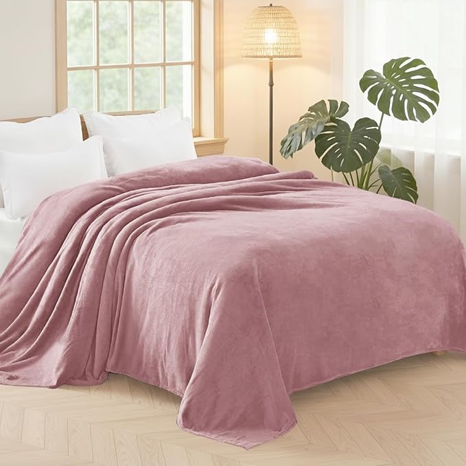 Exclusivo Mezcla Soft Fleece Blanket King Size for Bed, Dusty Pink | 104x90 Inches, Double-Sided Brushed Flannel, Lightweight Plush Cozy Blanket for Home Decor, All Season, Machine Washable